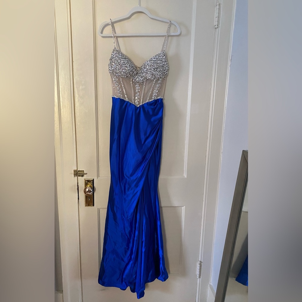 Alexandra Neel Blue and Silver Prom Dress
